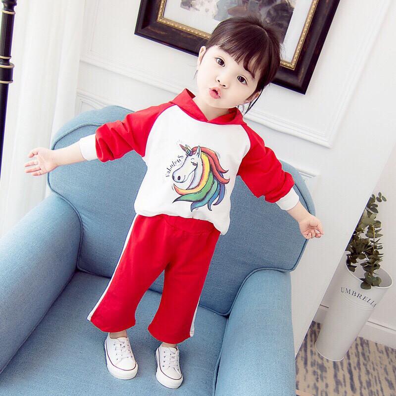 Bộ bé gái Pony tay dài thun cotton xinh mát ấm áp mùa mưa