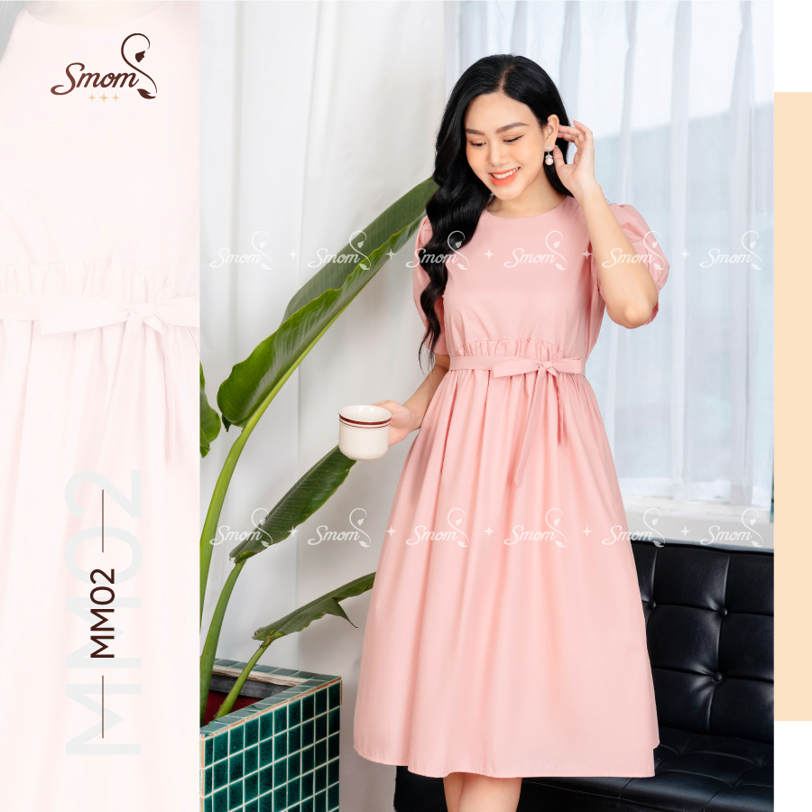 Váy Bầu Thiết Kế Chất Liệu Lụa Thô Mềm mại Thoáng mát - Đầm bầu công sở thương hiệu Smom Việt Nam - Mã MM02