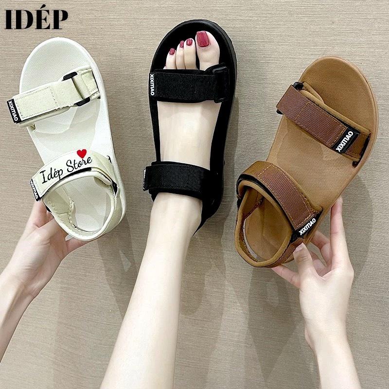 Giày sandal đi mưa nữ 2 quai ngang nhựa giả da đi học đi biển chống trơn trượt iDÉP-GL062