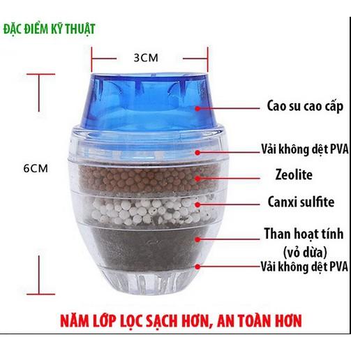 Đầu vòi lọc sạch nước than hoạt tính Đầu Lọc Nước Trực Tiếp Tại Vòi 5 Tầng An Toàn