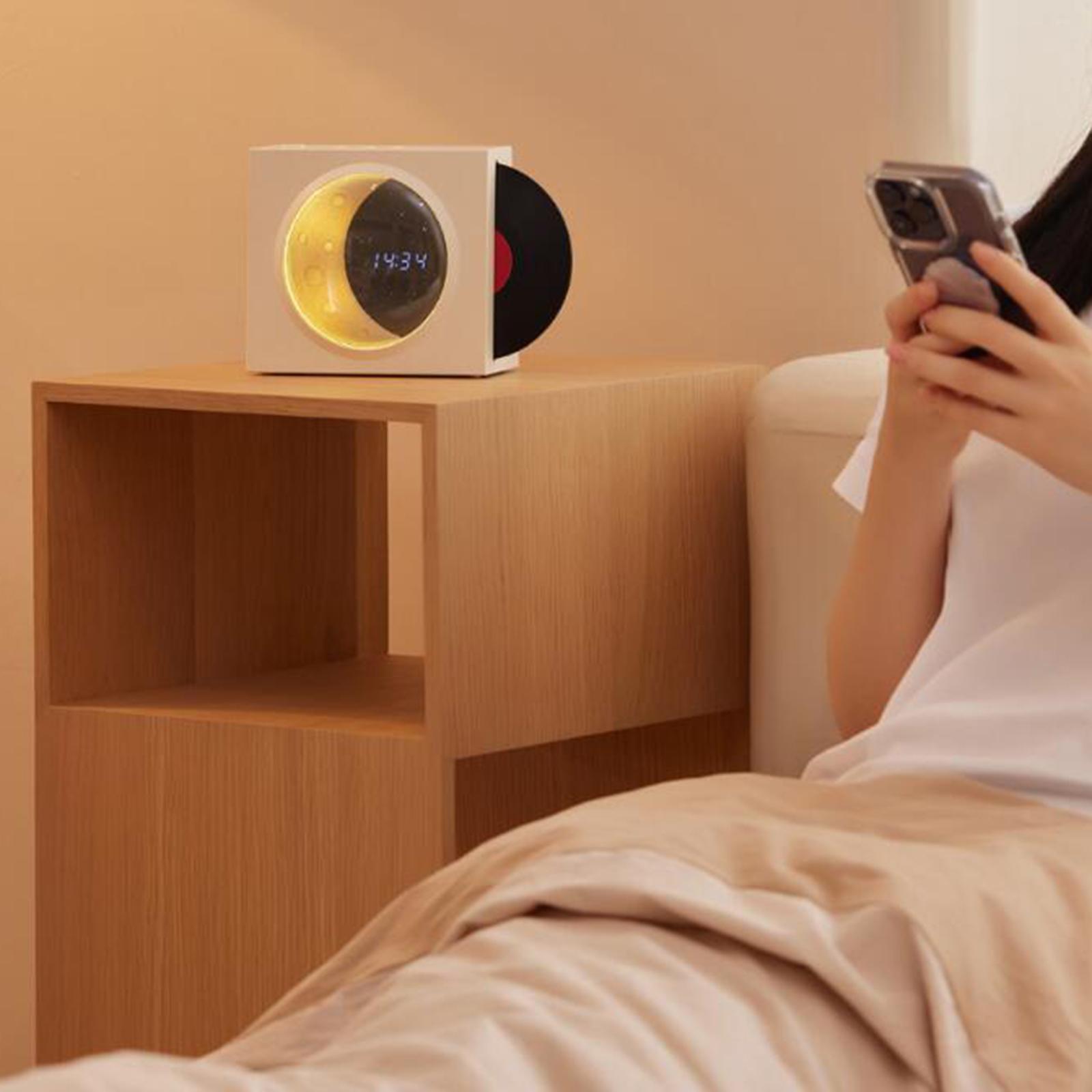 Vinyl Player Speaker, Speaker with Clock HiFi Sound Night Light Sound Box 360° Stereo Sound Vintage Portable Speaker for Home, Office, Party