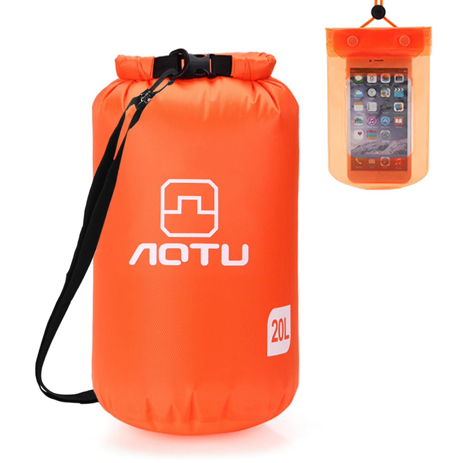 Túi khô chống nước siêu nhẹ dung tích lớn 20L bằng vải polyester cường độ cao kèm vỏ đựng điện thoại bằng PVC