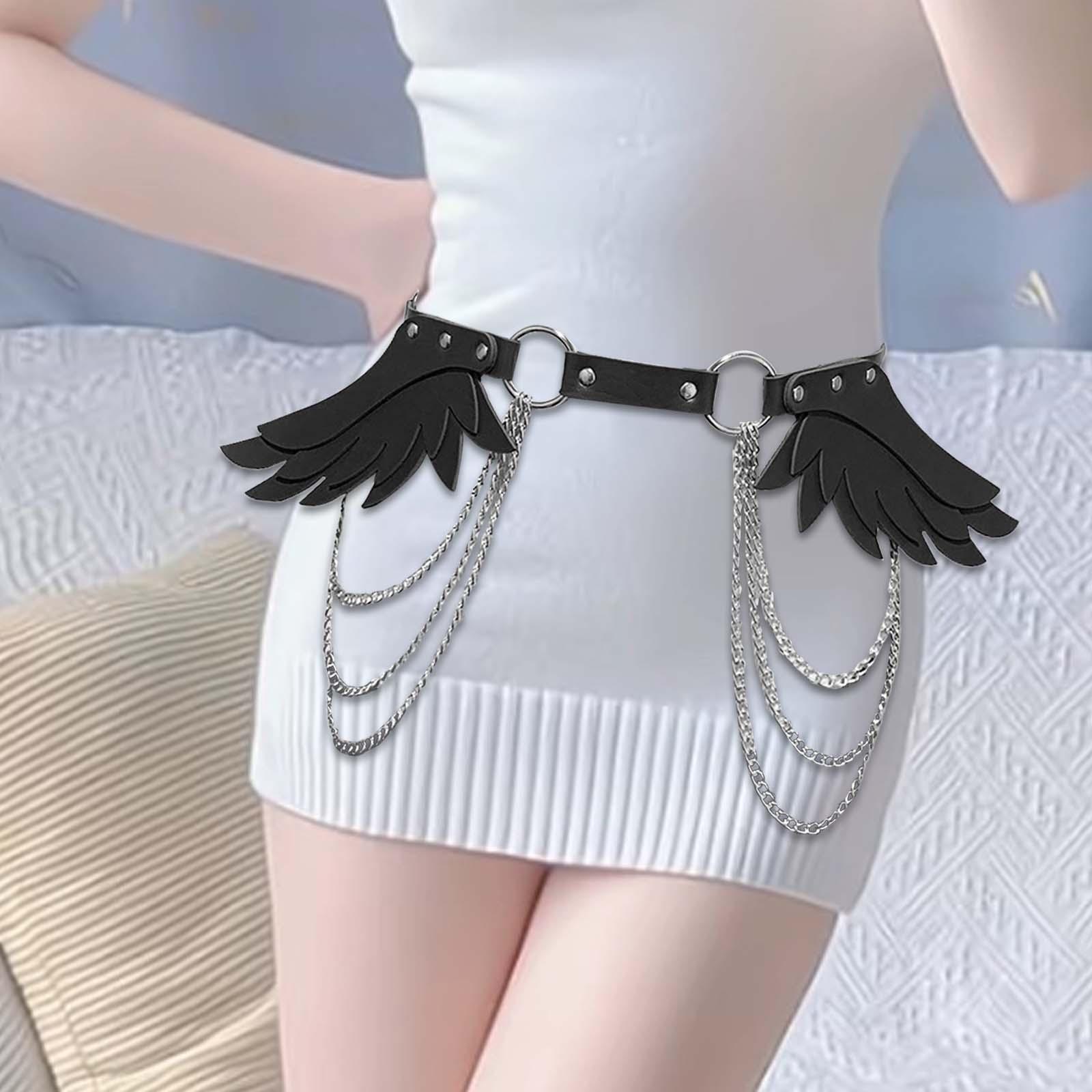 Punk Waist Chain Belt with Wing Punk Rock Belt for Pants Cosplay Rave Outfit