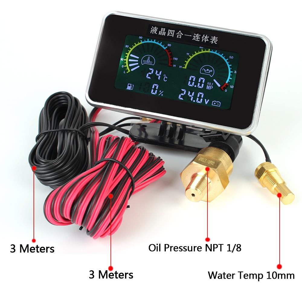 Thiết bị đo áp suất nước 4 trong 1 màn hình LCD kỹ thuật số cho xe hơi