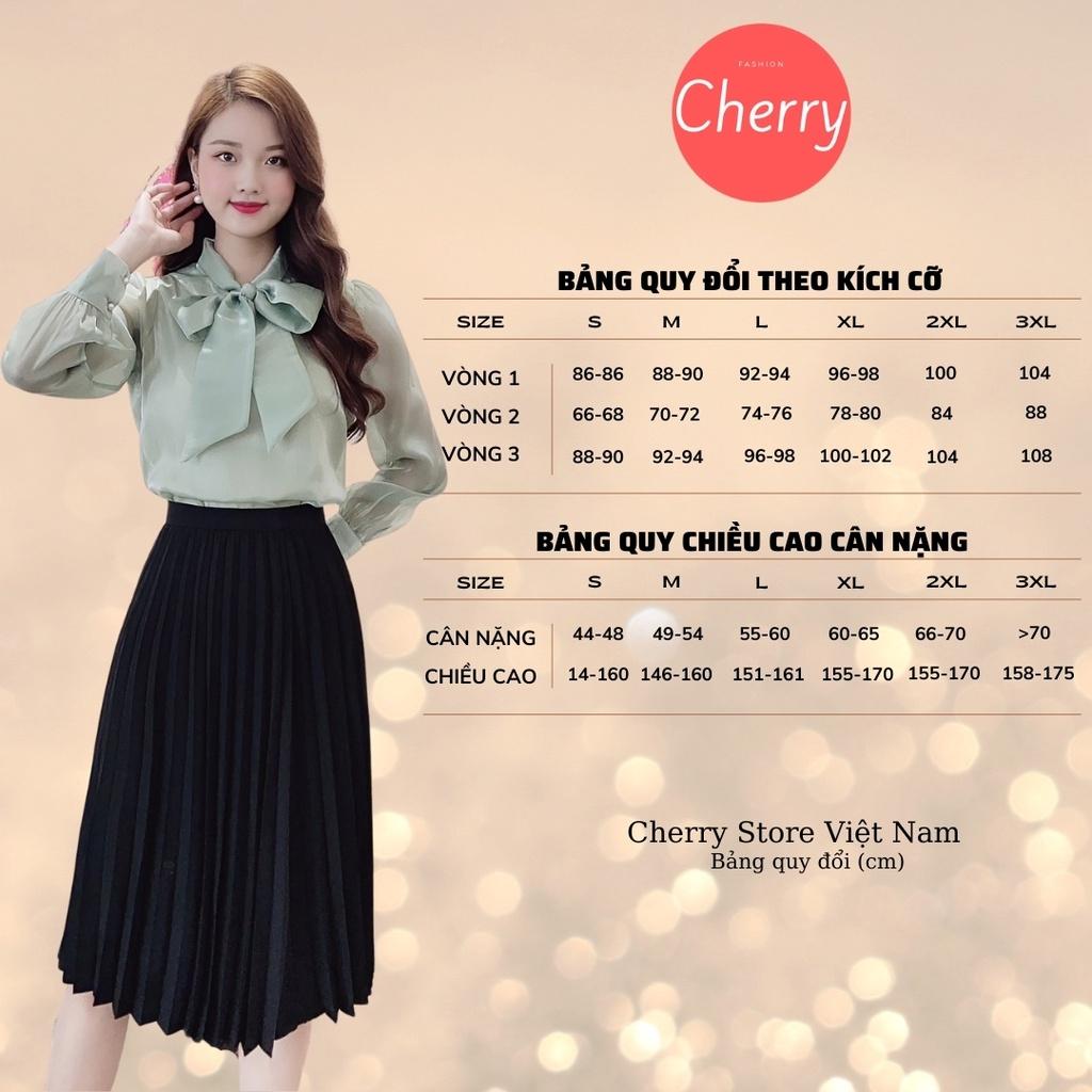 Áo sơ mi nữ cổ có nơ Cherry dài tay dáng rộng chất tơ hàn cao cấp thời trang Hàn Quốc V046