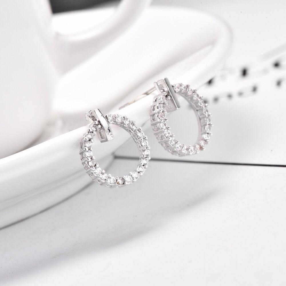 Khuyên tai nữ Pansy store, bông tai nữ bạc 950, bông tai tròn đính đá