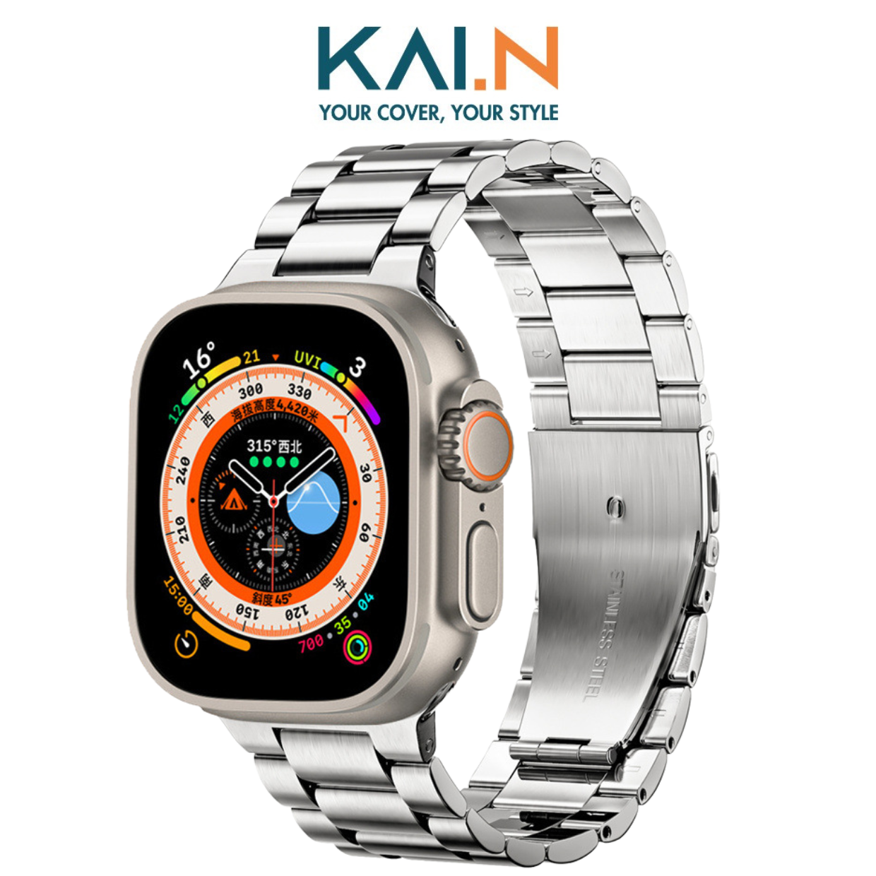 Dây Đeo Thép Dành Cho Apple Watch Series 1-8 Size 42/44/45mm, Apple Watch Ultra 49mm Kai.N Metal Band_ Hàng Chính Hãng