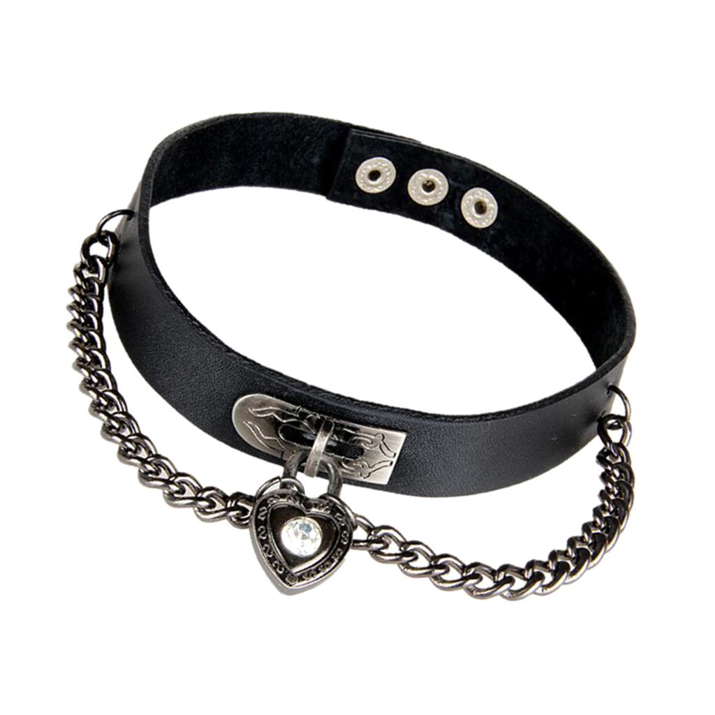 Vintage Black Fashion PU Choker Necklace Love Heart Alloy Pendant Collar