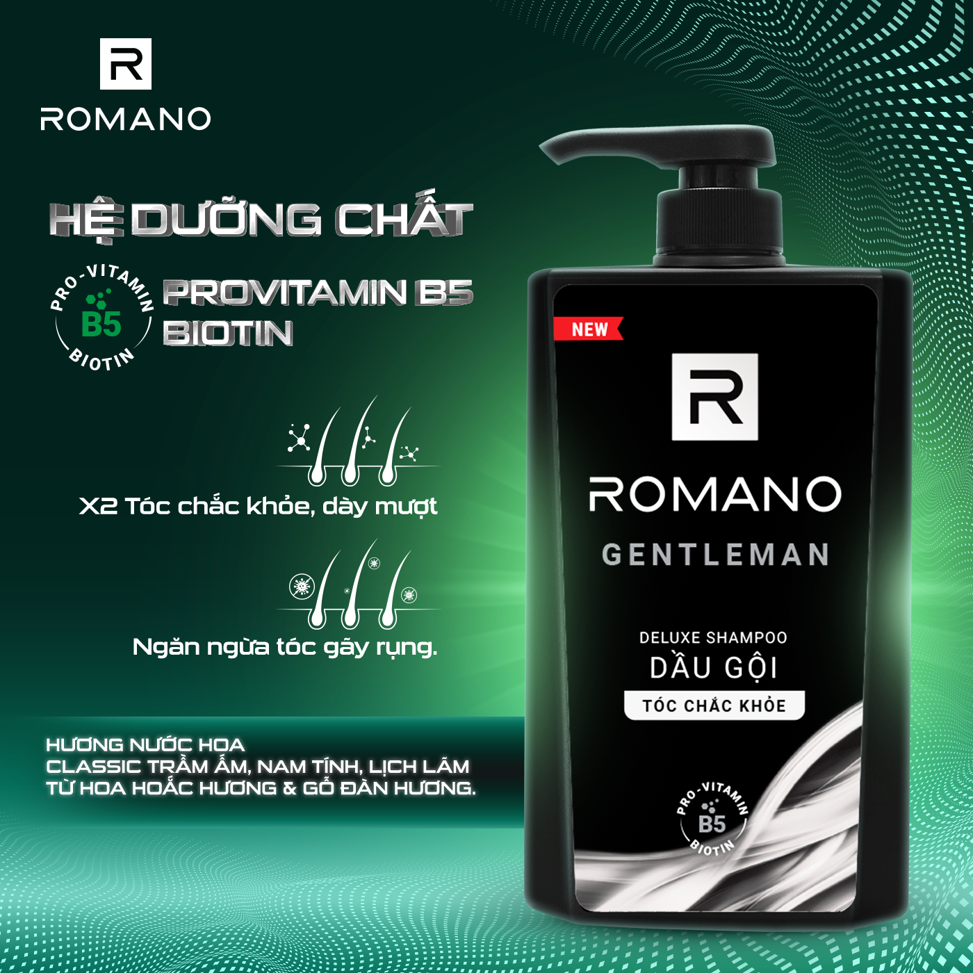 Dầu gội cho nam Romano Gentleman cho tóc chắc khỏe chai 650ml