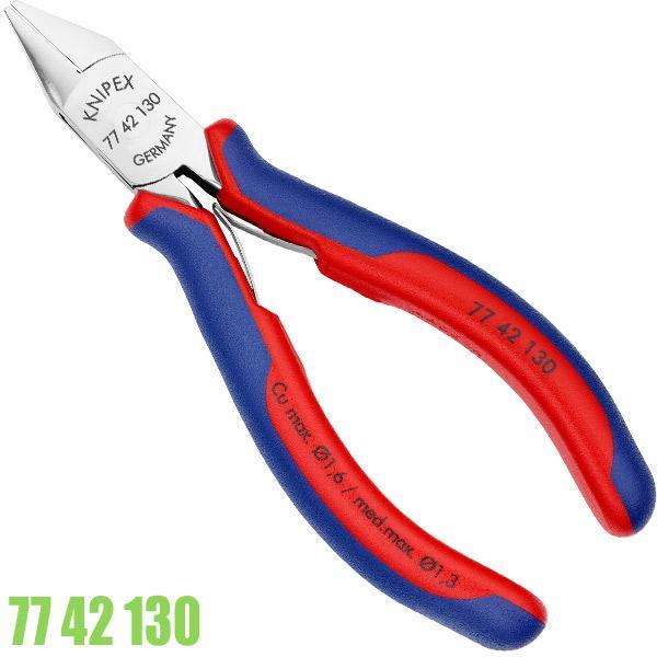 Kìm cắt linh kiện đầu nhọn, lưỡi 57HRC mạ Crom, Knipex 77 42 130