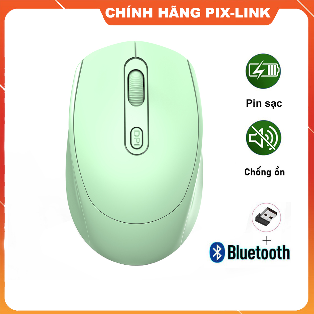 Chuột không dây bluetooth PIXLINK M100B chống ồn, DPI 1600  sạc pin - Hàng chính hãng