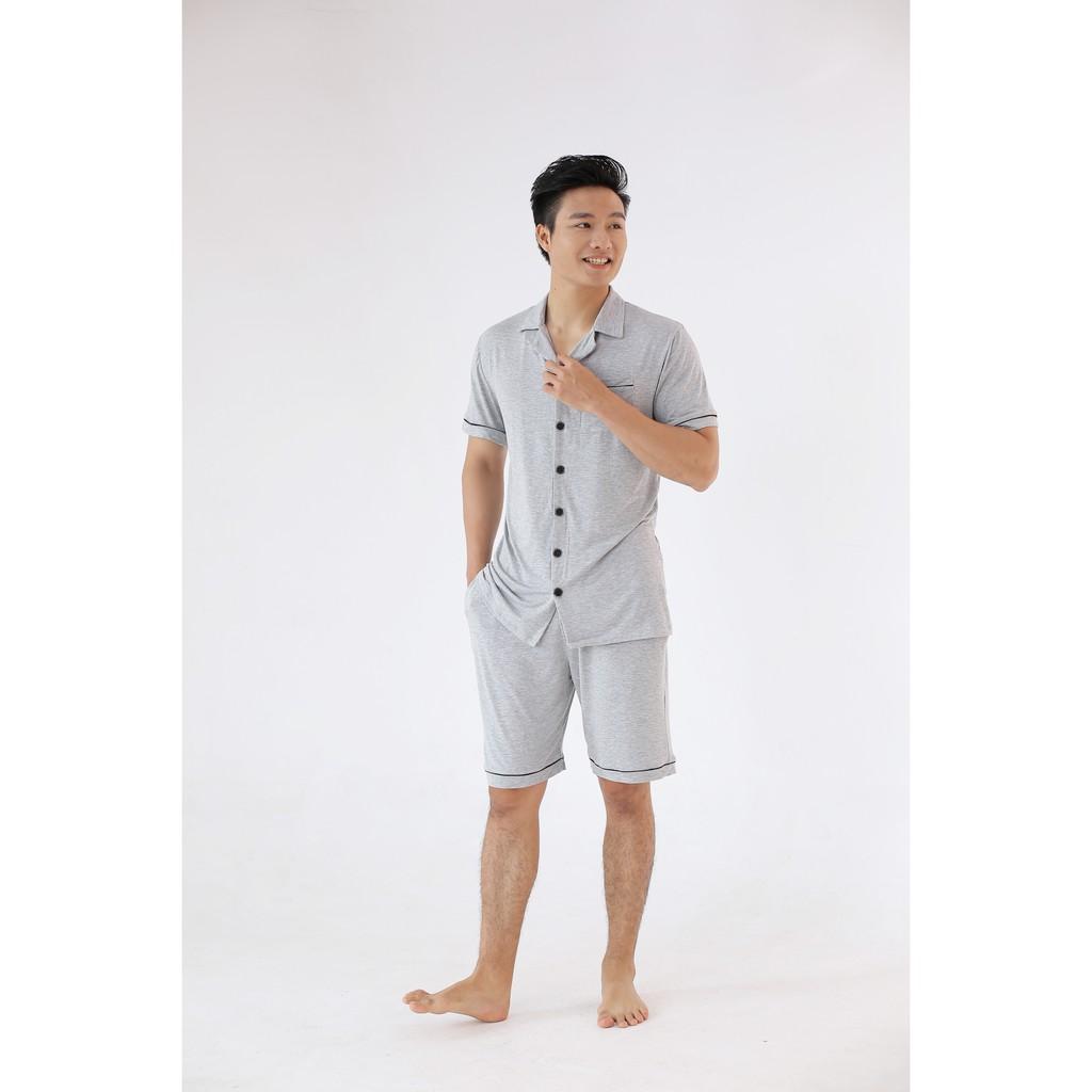 Pyjama nam cộc tay vải bamboo cao cấp Chou's - màu ghi (pre-order)
