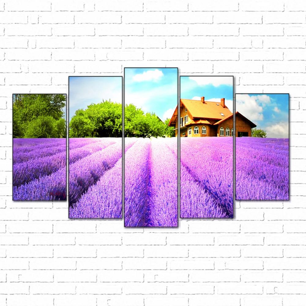 Tranh canvas –  Bộ tranh cánh đồng hoa tím CE87 - Vải canvas cán PiMa - In UV - Viền COmposite
