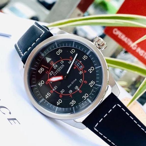 Đồng Hồ Nam AW1361-01E Eco Drive dây da đen mặt đen