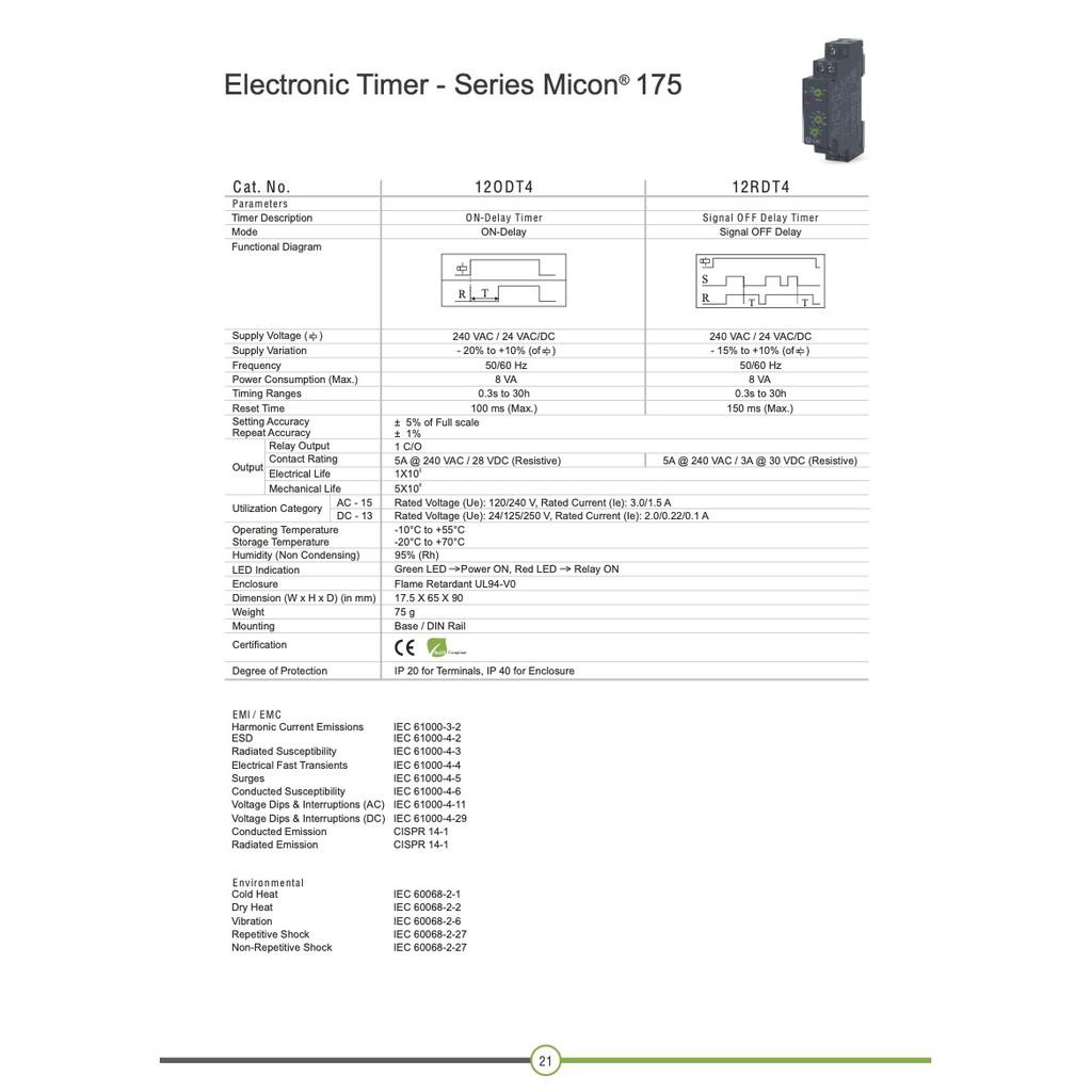 Timer ON DELAY 240 VAC/ 24VAC/DC, 1C/O 12ODT4 và Timer Off Delay