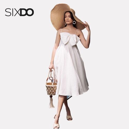 Đầm hai dây nơ ngực linen SIXDO