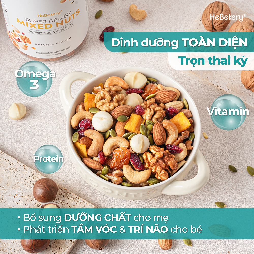 Mix Nuts 8 Loại Hạt Không Yến Mạch - Hũ 300g / 500g - Hạt Ngũ Cốc Dinh Dưỡng Cho Mẹ Bầu, Ăn Kiêng HEBEKERY by HEBE