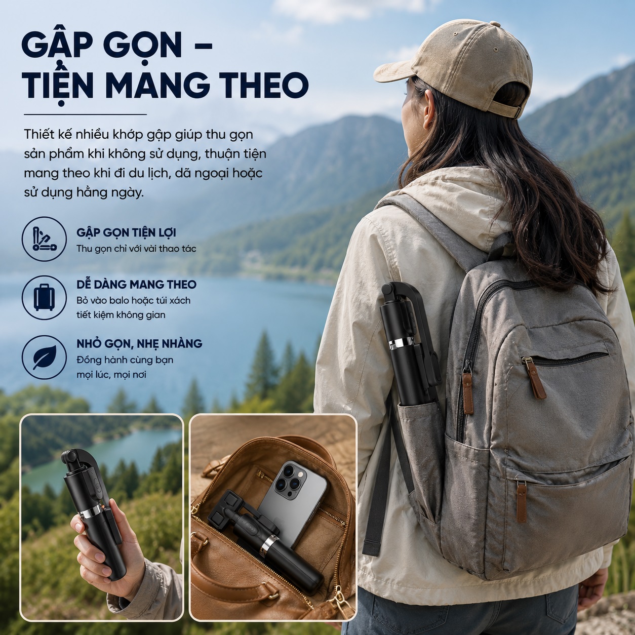 Gậy chụp hình selfie kiêm tripod xoay 360 độ AI thông minh WIWU Wi-SEO18 cho iPhone, samsung - Tripod 3 Chân, Remote Tháo Rời, Kéo Dài 91cm, Gập Gọn 15.5cm, Xoay 360°, Cho Điện Thoại 4.7-6.9 Inch - Hàng nhập khẩu