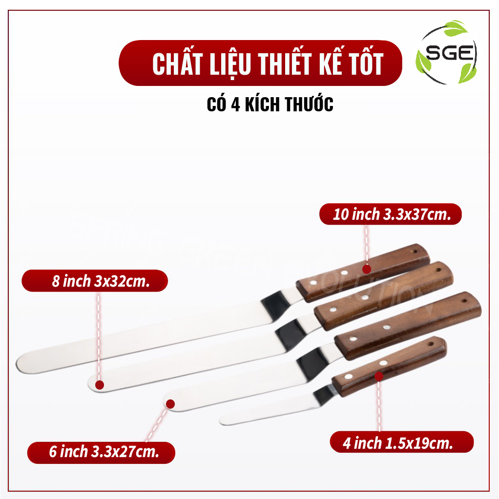 Dao Chà Láng Bánh/ Dao Lấy Bánh, Xẻng Phết Bánh Kem Spatula Model BS. Có 4 Kích Thước, Chất Liệu Inox Cao Cấp, Tay Cầm Gỗ, Siêu Nhẹ. Hàng Nhập Khẩu Chính Hãng Thái Lan