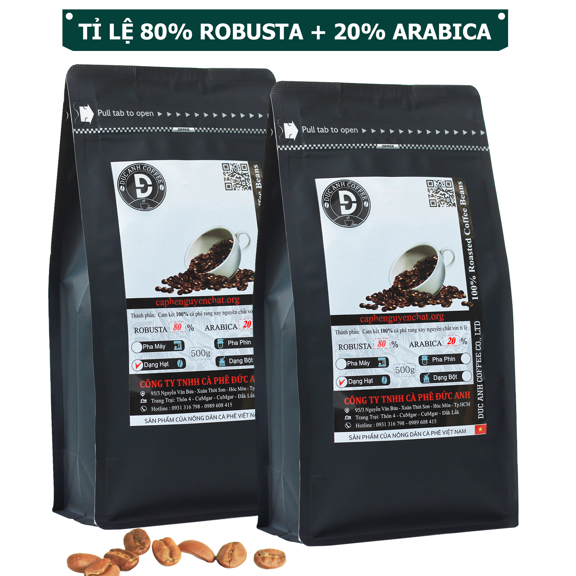 1kg Cà Phê Phối Hợp 80% Robusta và 20% Arabica Dạng Hạt -DUC ANH COFFEE