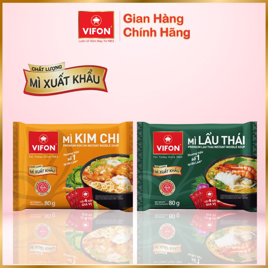 Thùng 20 gói mì xuất khẩu Lẩu thái/ mì kim chi VIFON 80gr/gói