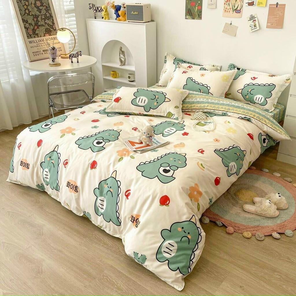 Bộ chăn ga gối Cotton Poly M2T bedding chăn ga Hàn Quốc miễn phí bo chun drap ga giường - khủng long cà chua