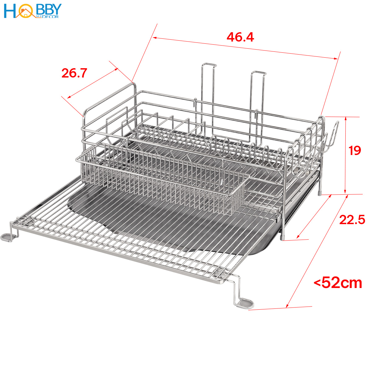Kệ úp chén đa năng có khay thoát nước inox 304 Hobby home decor KC4