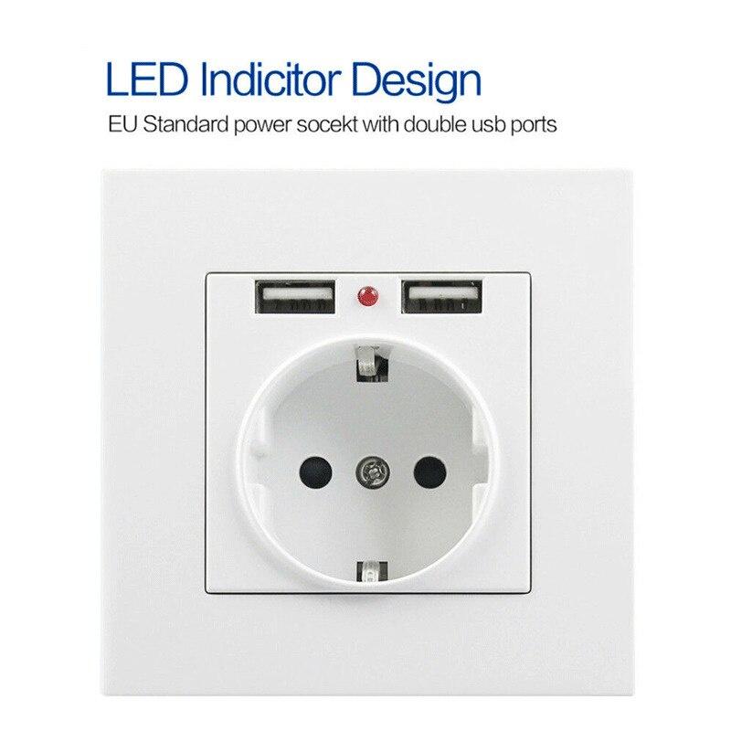 16A Wall Socket Power Outlet With Dual USB Ports LED Light White Panel EU Plug