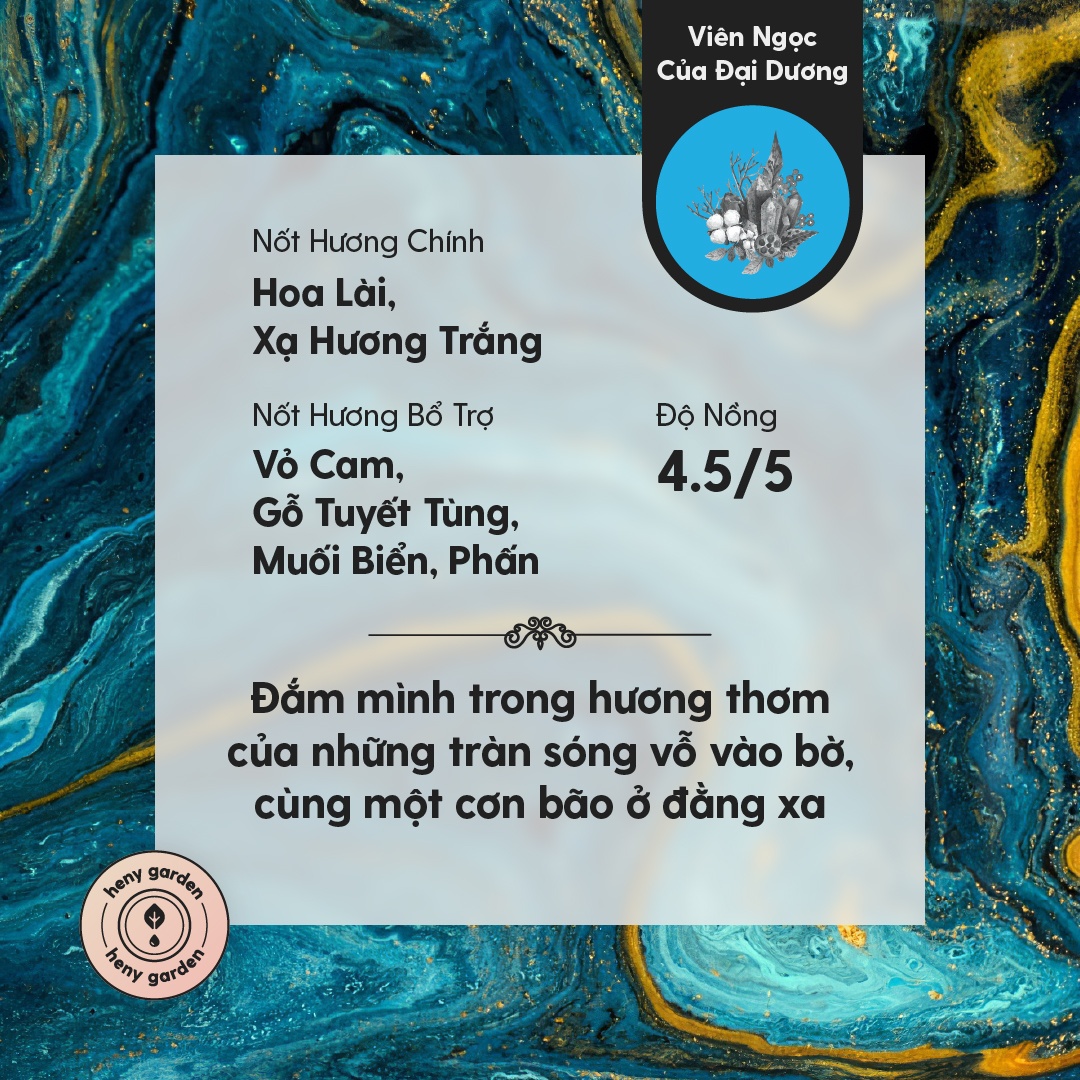 Tinh Dầu Thơm Aquamarine Heny Garden – Tinh Dầu Phối Hương Xông Phòng, Làm Nến Thơm Handmade, Giúp Giảm Stress & Khử Mùi Hiệu Quả – Tặng Mẫu Thử Tinh Dầu Với Mỗi Đơn Hàng