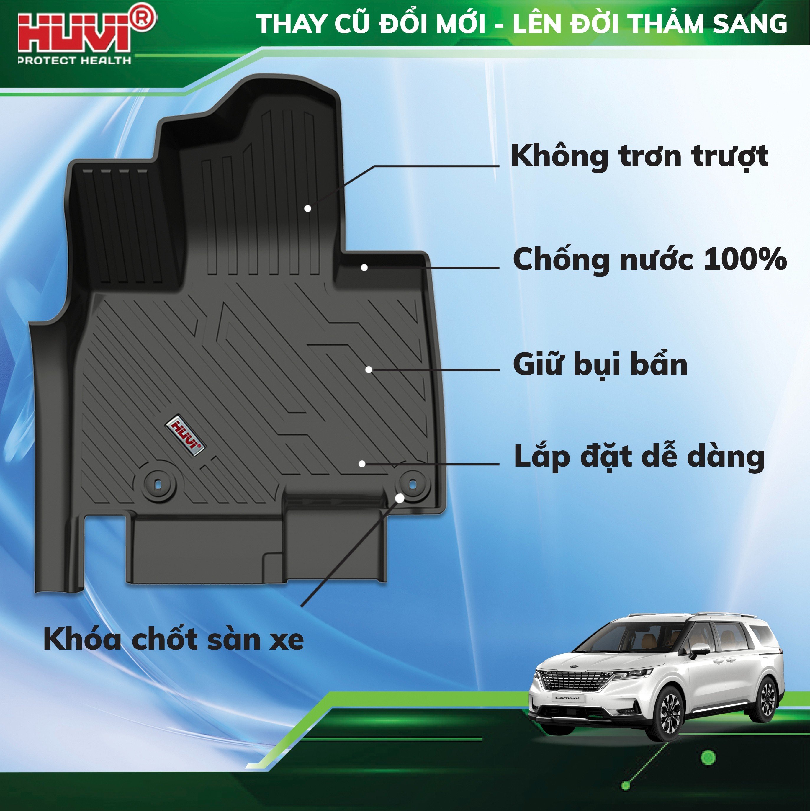Thảm lót sàn ô tô 3D Kia Carnival 2020 - 2023 Nhựa TPE nguyên sinh cao cấp