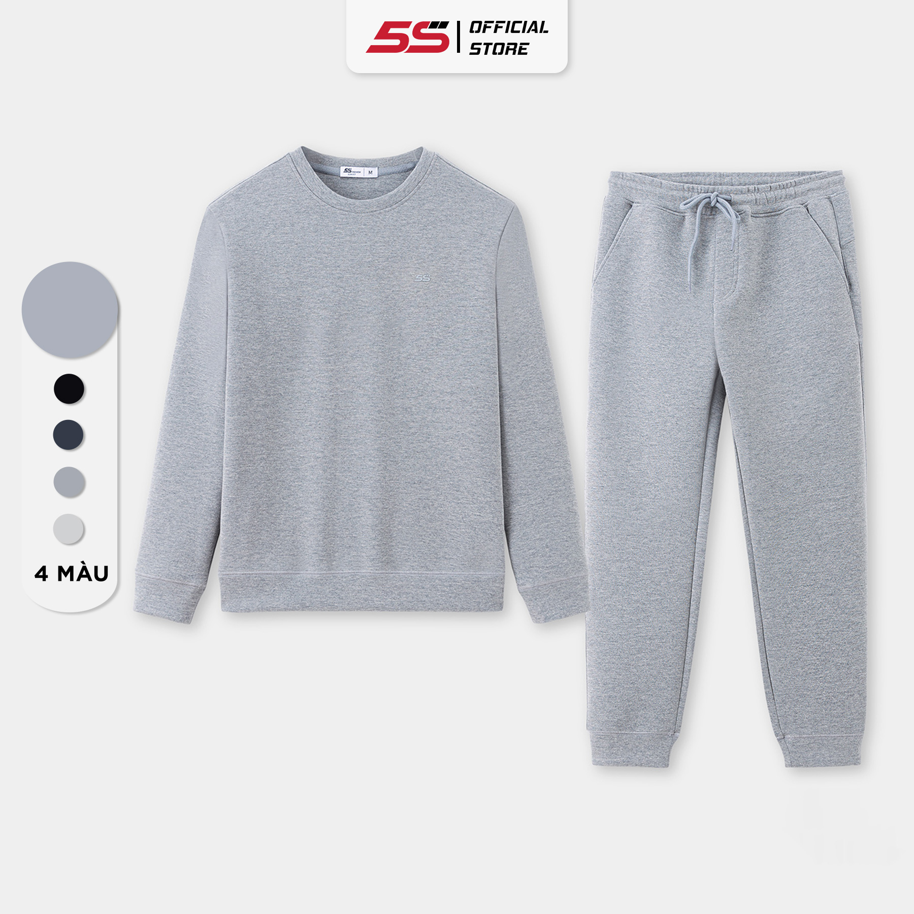 Bộ Quần Áo Nam Dài Tay 5S FASHION (4 Màu), Chất Nỉ Cotton Dày Dặn, Phom Slimfit, Trơn Basic, Màu Sắc Dễ Mặc (BNI23400)