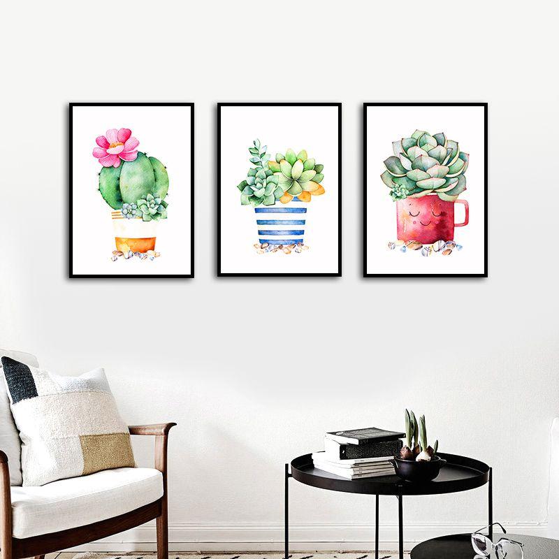 Bộ 3 tranh khung canvas treo tường hoa xương rồng