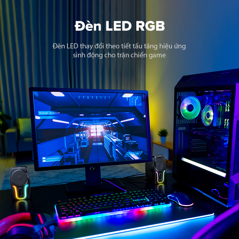 Loa Máy Tính Gaming ACOME A12 Hiệu Ứng Đèn LED RGB Bass Mạnh PC/Laptop - Hàng Chính Hãng