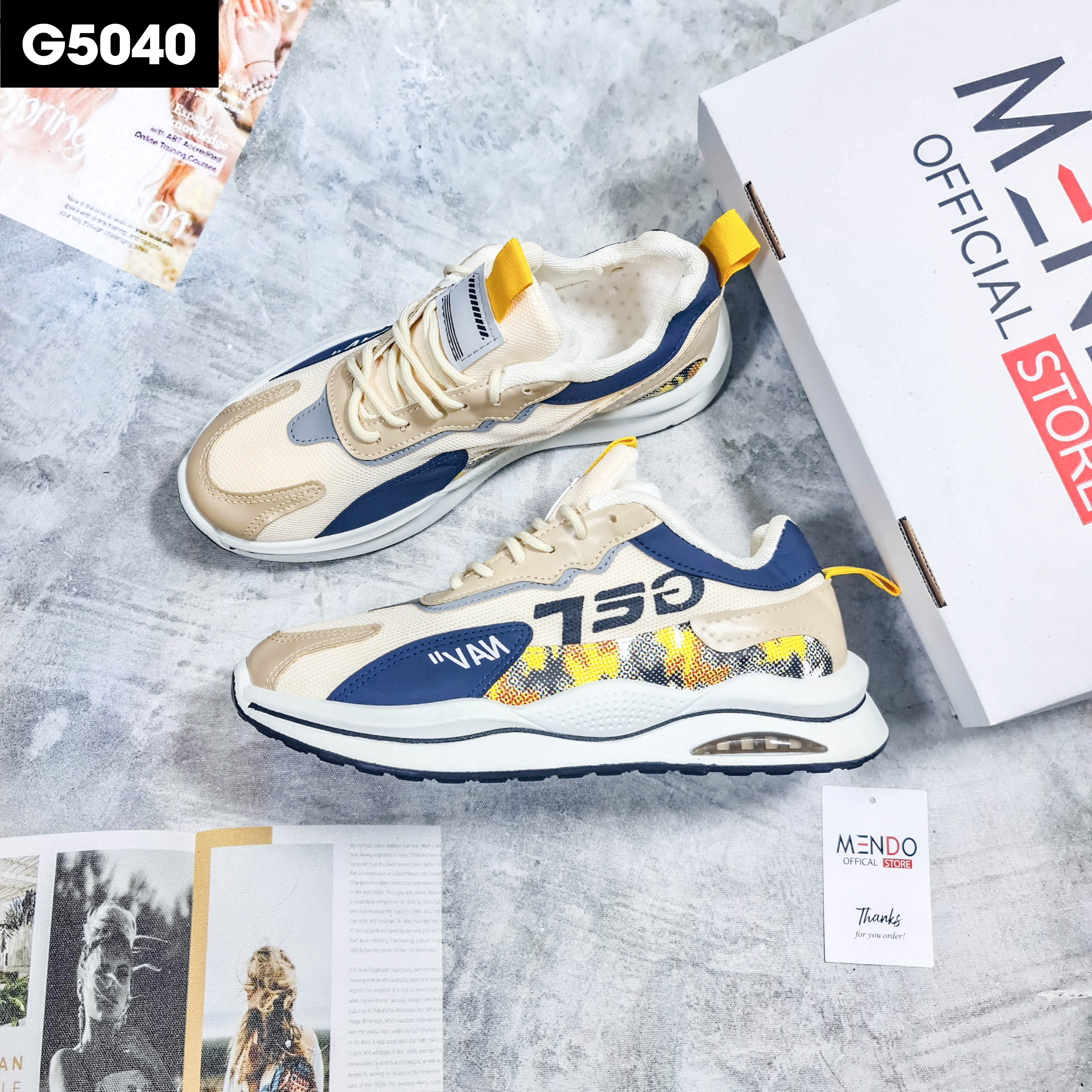 Giày Thể Thao Nam MENDO - Giày Sneaker Màu Kaki - Xám - Đen, Giúp Tăng Chiều Cao Tự Tin Ra Ngoài- G5040