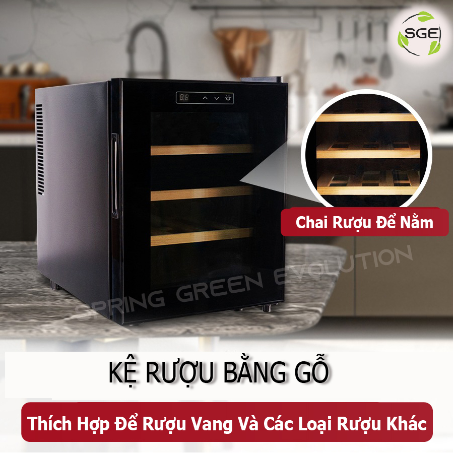 Tủ Rượu Gia Đình, Tủ Mát Tủ Uớp, Bảo Quản Rượu Vang WCE12( Tủ Đựng Rượu Vang 12 Chai). Hàng Chính Hãng SGE Thái Lan