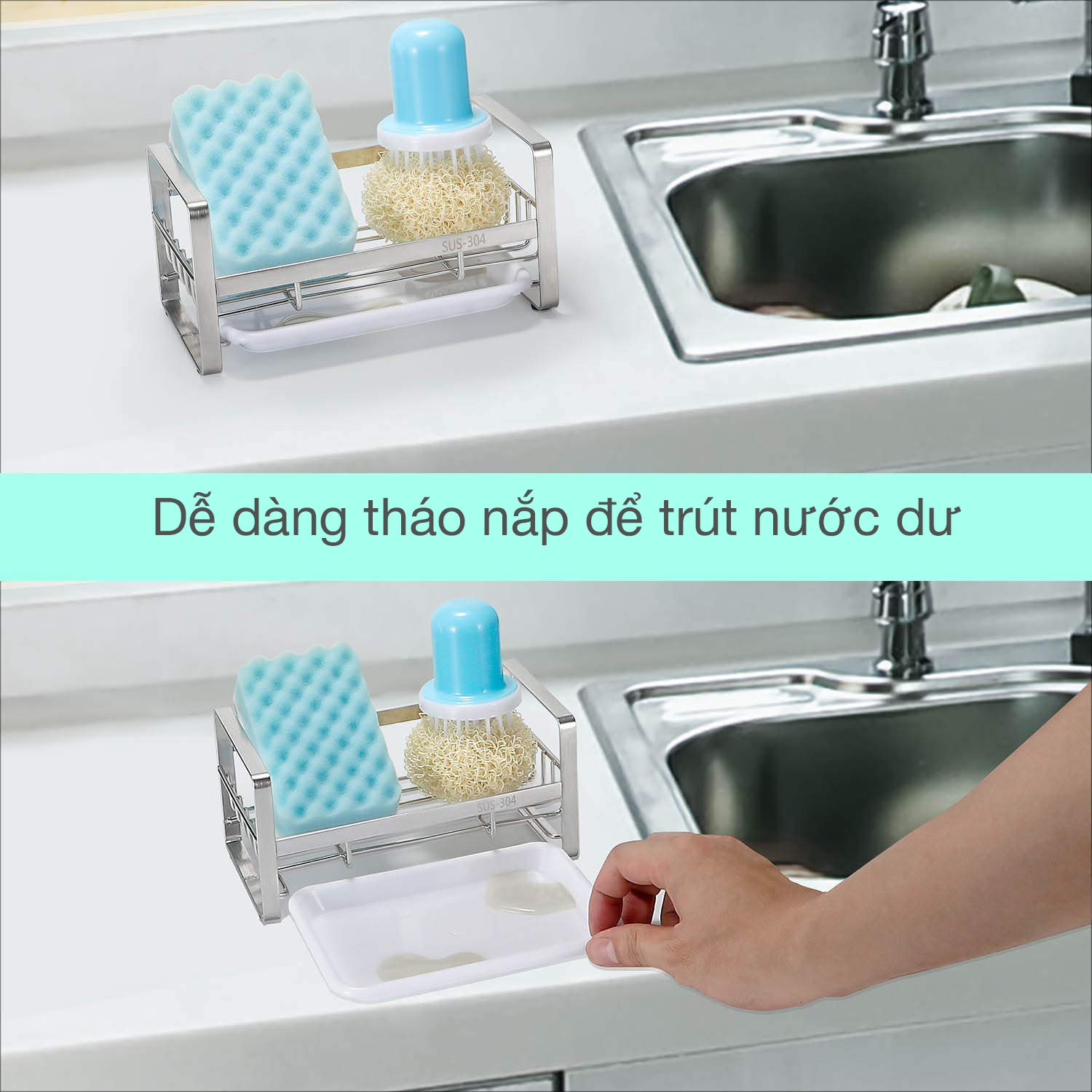 Kệ để đồ rửa chén dán tường gạch men Hobby Home Decor KRC1 inox 304 không rỉ sét kèm keo dán