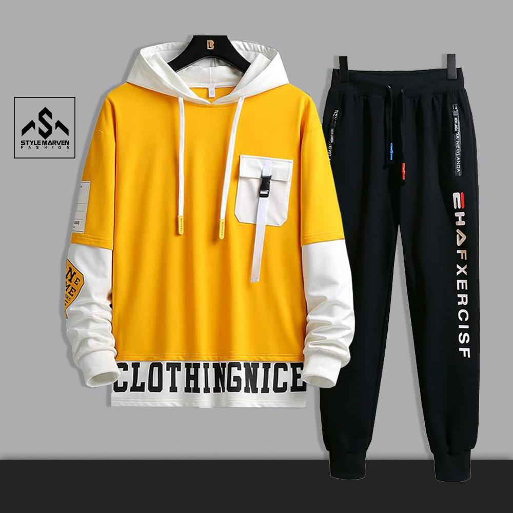 Bộ thu đông thể thao nam STYLE MARVEN áo hoodies giả 2 lớp kết hợp quần jogger nỉ bo gấu năng động - SET NAM 90000173