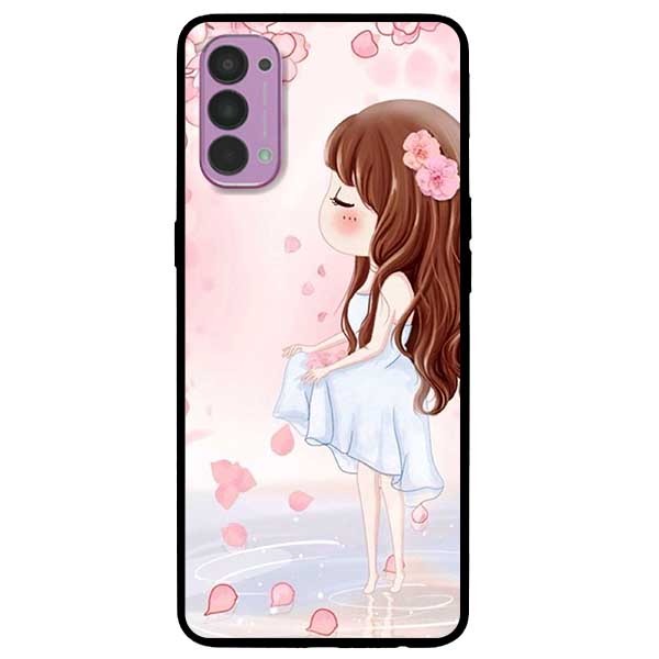 Ốp lưng dành cho Oppo Reno 4 mẫu Cô Gái Váy Trắng Nền Hoa Đào