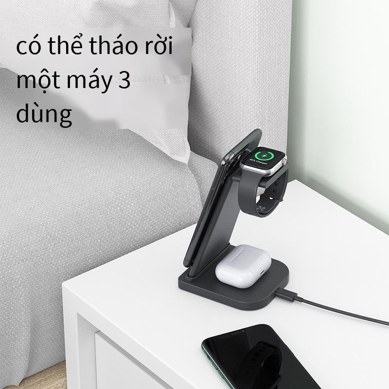 Vận Chuyển Nhanh 15W Bộ Sạc Không Dây 3 Trong 1 Điện Thoại Di Động Tai Nghe Đồng Hồ Đế Sạc Không Dây