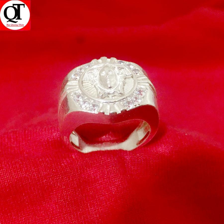 Nhẫn nam Vesac Bạc Quang Thản chất liệu bạc ta đúc nguyên chiếc gắn đá coboic trắng cao cấp - QTNA32