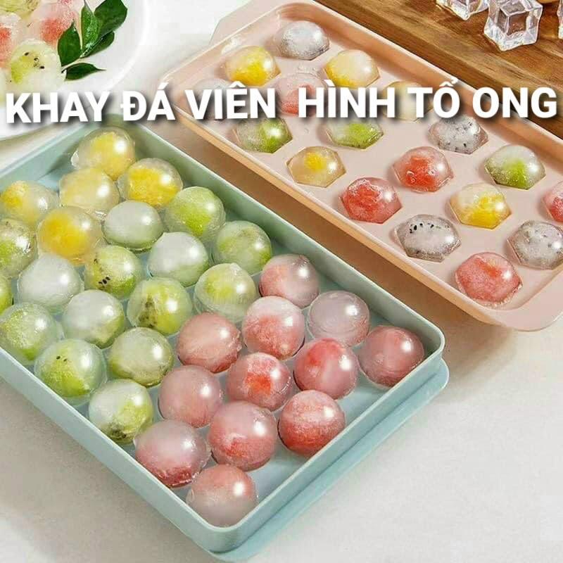 Khay làm đá viên, thạch có nắp đậy hình tổ ong đọc đáo