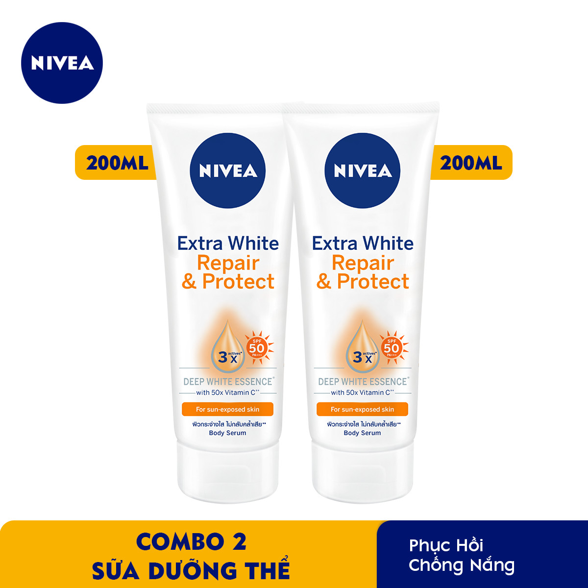 Combo 2 Tinh Chất Dưỡng Thể Dưỡng Trắng NIVEA Ban Ngày Giúp Phục Hồi &amp; Chống Nắng SPF50 (180ml) - 88314