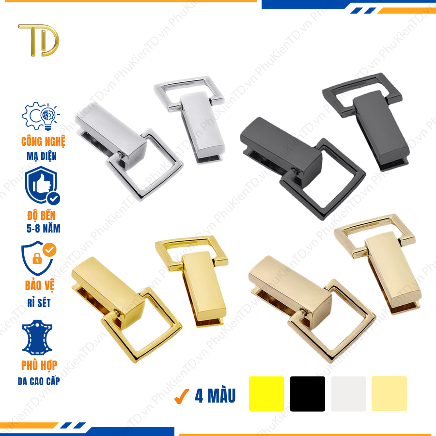 Nẹp túi xách, khoen d túi xách, khoen quai túi xách, công nghệ mạ điện độ bền 5 - 8 năm