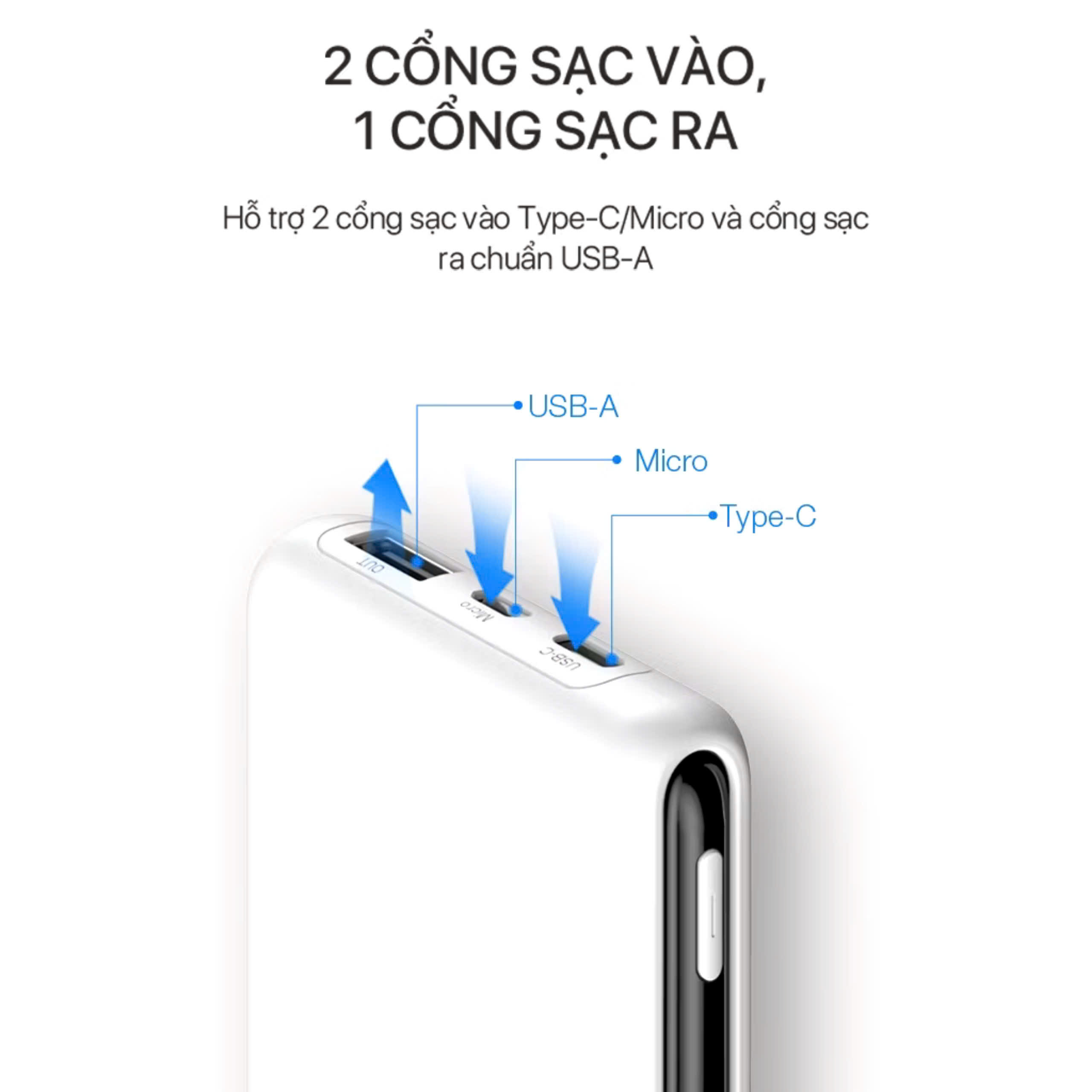 Pin Sạc Dự Phòng 10000mAh ROBOT RT180 RT12 Có 2 Cổng Sạc Ra USB &amp; 2 Cổng Sạc Vào Micro/Type-C, hàng nhập khẩu