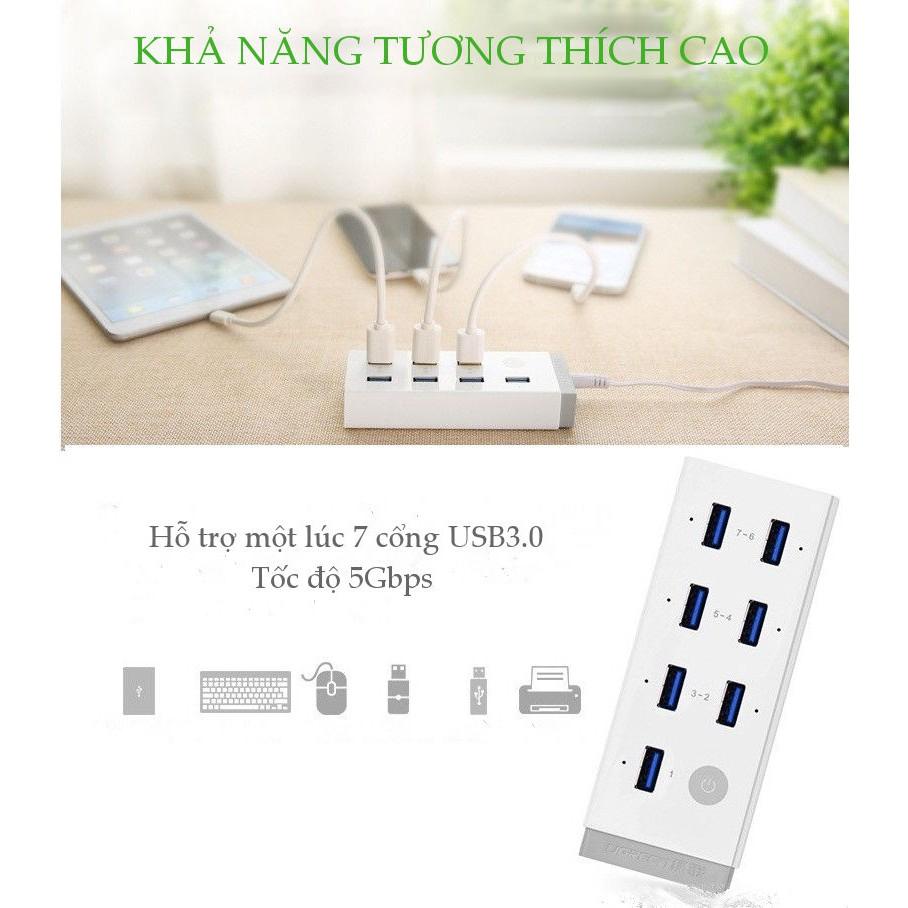 Hub USB 3.0 7 cổng có nút bật tắt, hỗ trợ nguồn 12A/2V UGREEN CR116 20296 - Hàng Chính Hãng