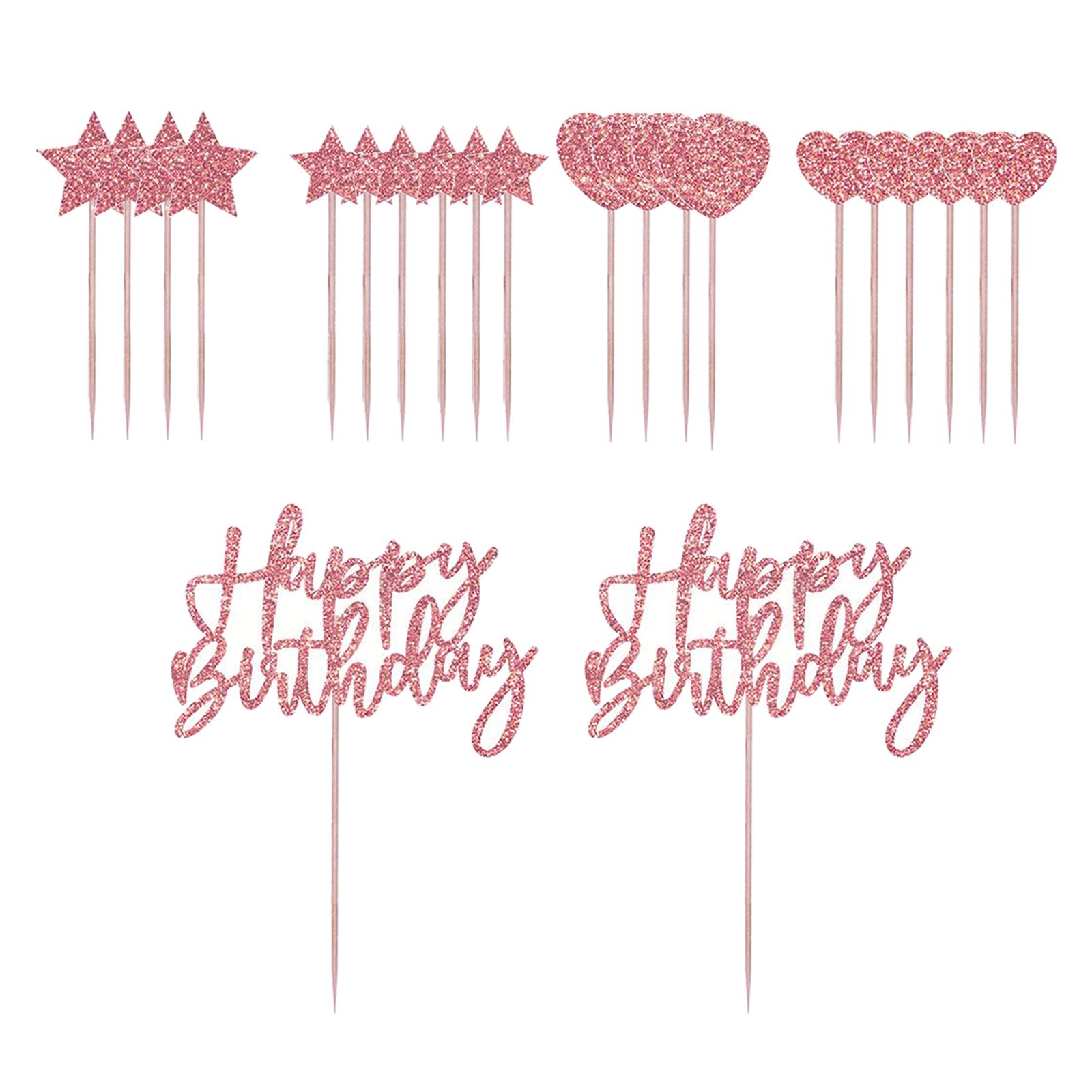 Glitter Cake Topper Picks Happy Birthday Cupcake Party Decor Rose Gold