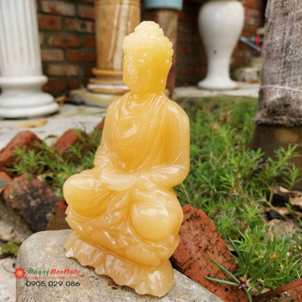 Tượng Phật Thích Ca đá ngọc hoàng long 15cm - đá Non Nước