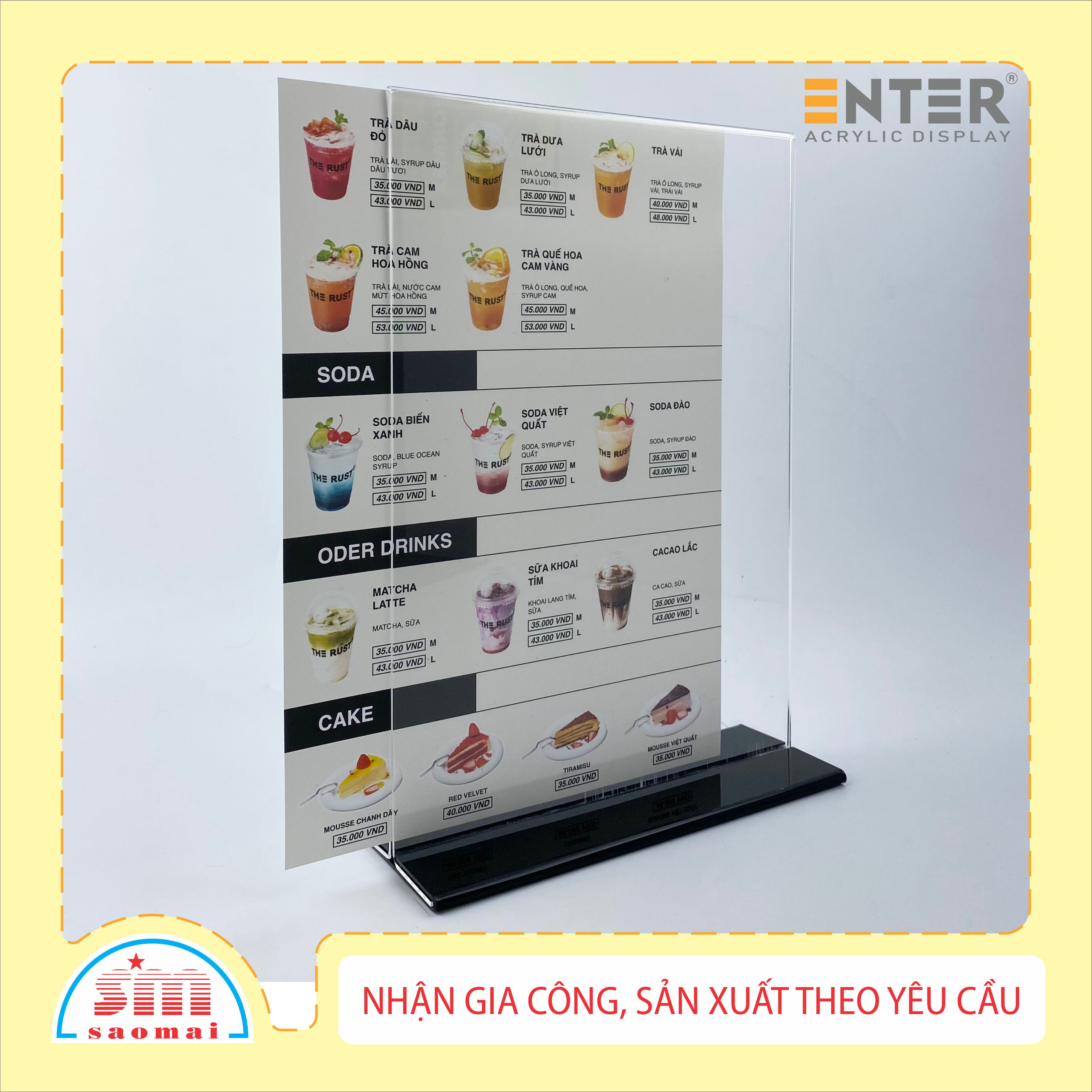 Kệ menu nhà hàng, Standee mica để bàn, Bảng quét mã QR Code, Kệ mica 2 mặt Enter E10-U 100x150mm đế lùa uốn bằng
