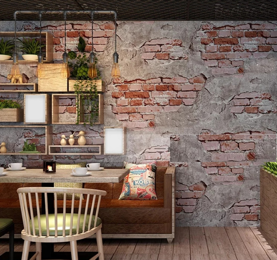 Cuộn 5 Mét Decal Giấy Dán Tường Gạch Thô Phong Cách