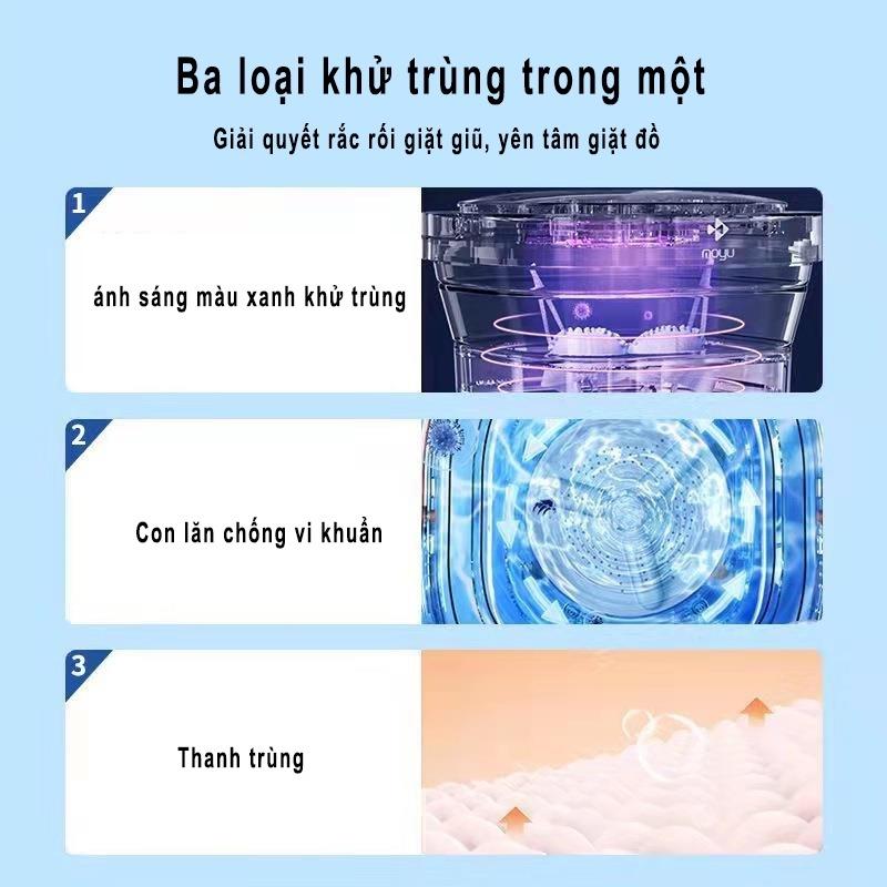 Máy giặt mini cao cấp gấp gọn tự động thông minh vắt khô khử khuẩn bằng ánh sáng xanh Blue Ag tiện lợi phù hợp với mọi g